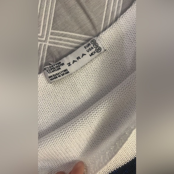 Zara White Knit off the shoulders sailor stripes  Top size S - Picture 4 of 6